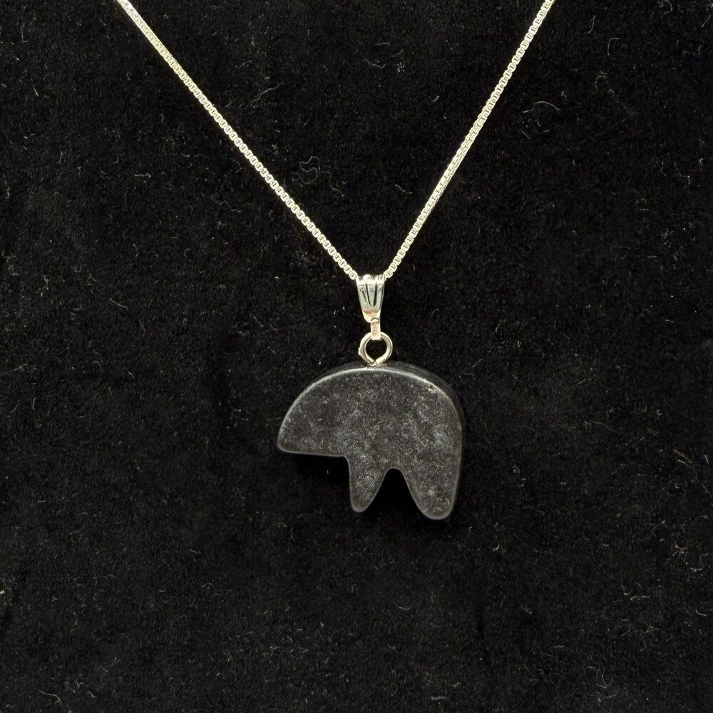 925 Sterling Onyx Bear Pendant Necklace 20” Silver Southwestern Animal Jewelry